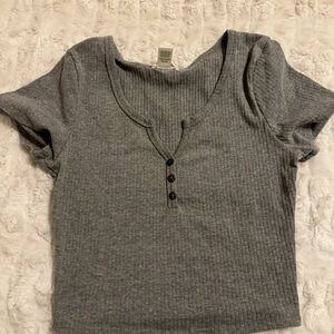 Bozzolo Charcoal Ribbed Short Sleeve Top
